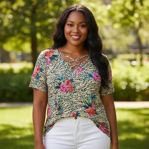 Torrid Leopard And Floral Print  Super Soft Strappy Knit Tunic Top